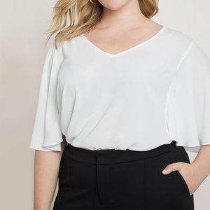 Eloquii Short Flutter Sleeve V-Neck Top